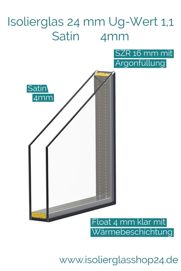 Bild in Slideshow öffnen, Isolierglas 24 mm Ug-Wert 1,1 SATIN 4 mm weiß mattiert